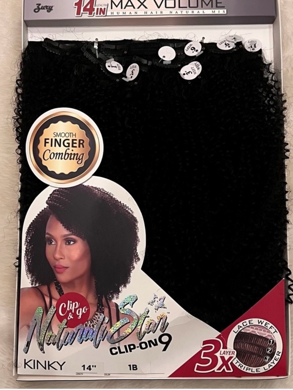 9Pcs Clip in Human Hair Blend Kinky Curly Extensions 14 Inches Black NEW